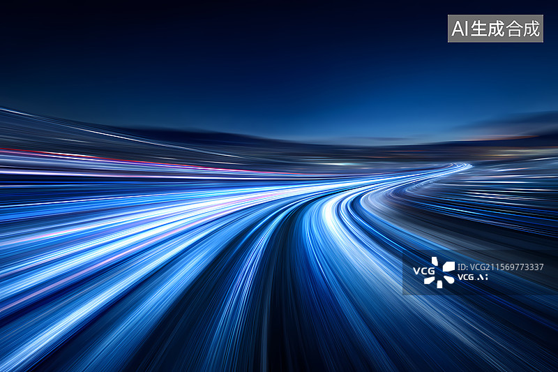 【AI数字艺术】夜间公路光轨图片素材