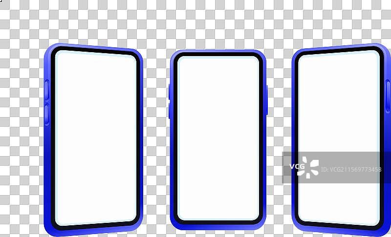 蓝色透明背景的3D手机套装图片素材