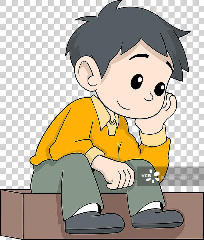 男孩坐着做白日梦图片素材