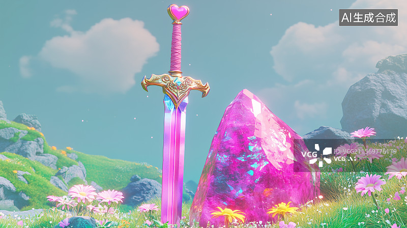 【AI数字艺术】幻晶之域的魔法剑影图片素材