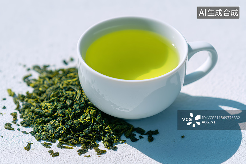 【AI数字艺术】白色茶杯装着绿茶图片素材