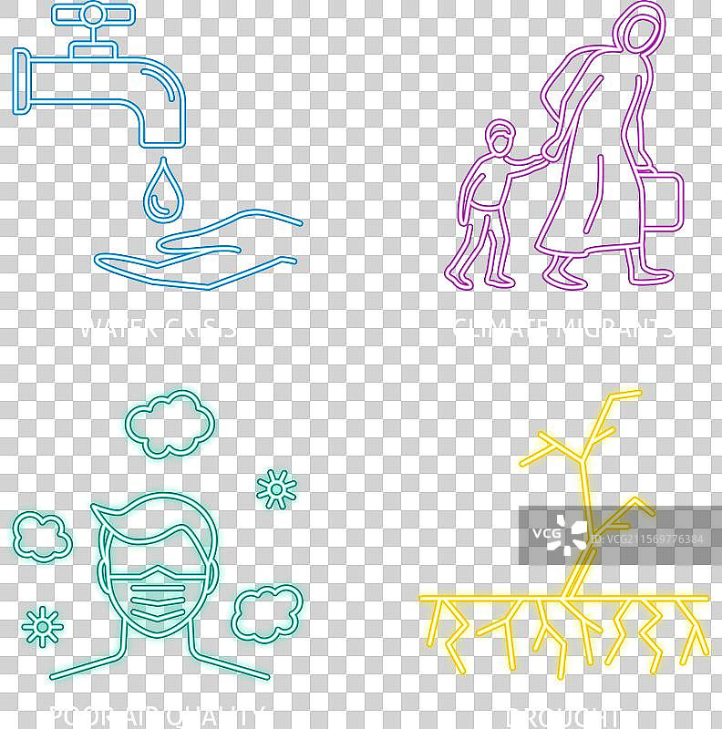 气候变化后果霓虹图标集图片素材