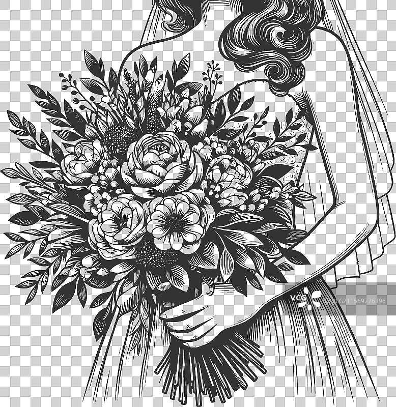 花卉新娘手捧花雕刻图片素材