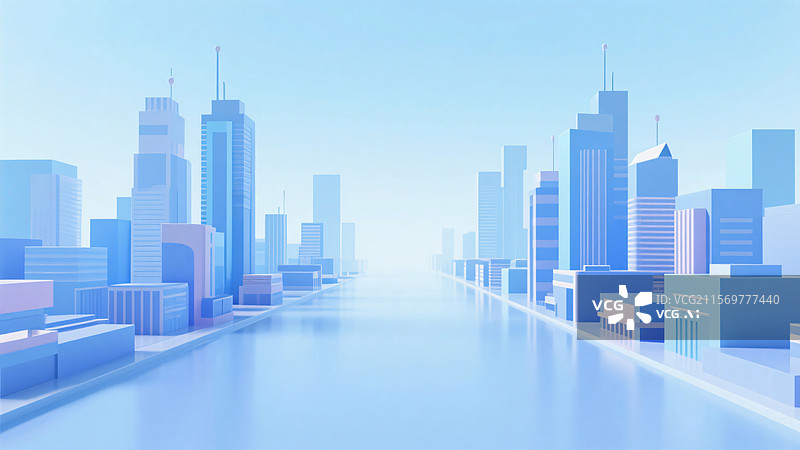 【AI数字艺术】[城市中高楼林立景象][简约清新 3D 风格][电商场景图]图片素材