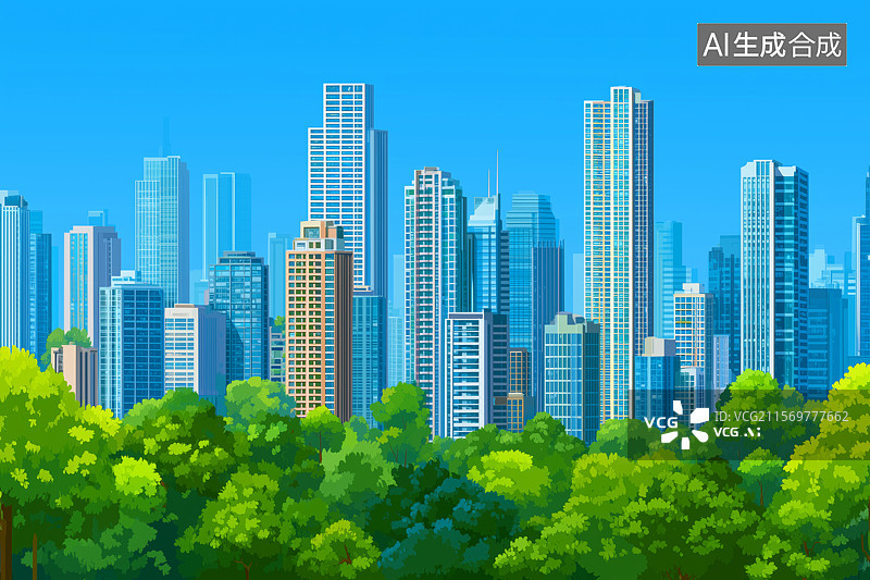 【AI数字艺术】公园城市绿化背景插画图片素材