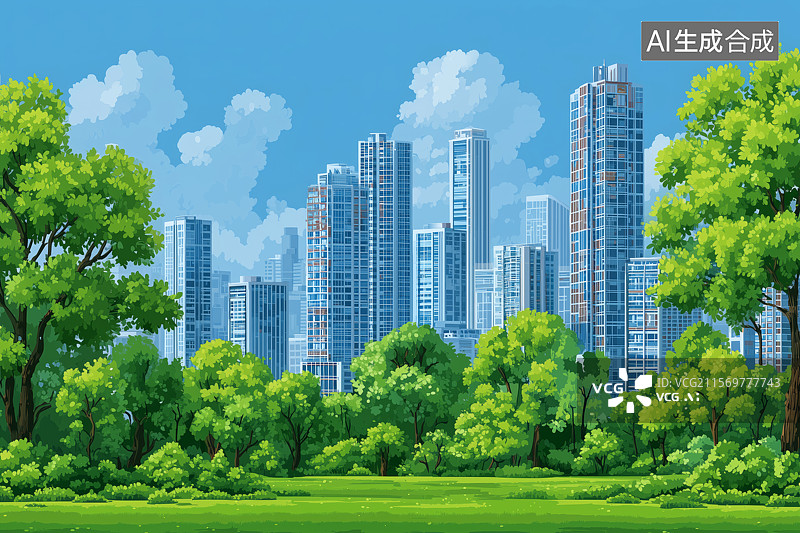 【AI数字艺术】公园城市绿化背景插画图片素材