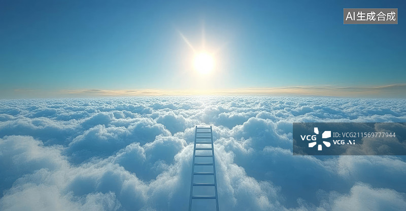 【AI数字艺术】云端天梯通向阳光背景图图片素材