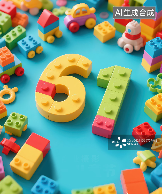 【AI数字艺术】六一儿童节海报 积木组成的六一儿童节图片素材
