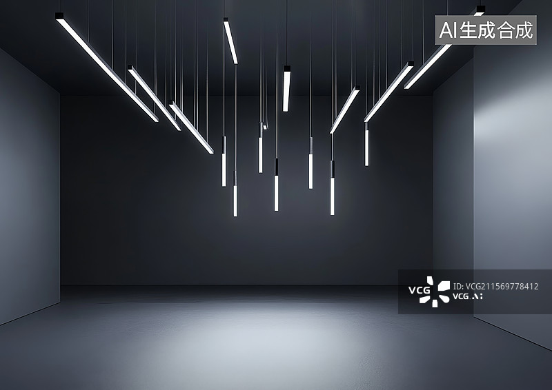 【AI数字艺术】灯光下的黑色房间图片素材