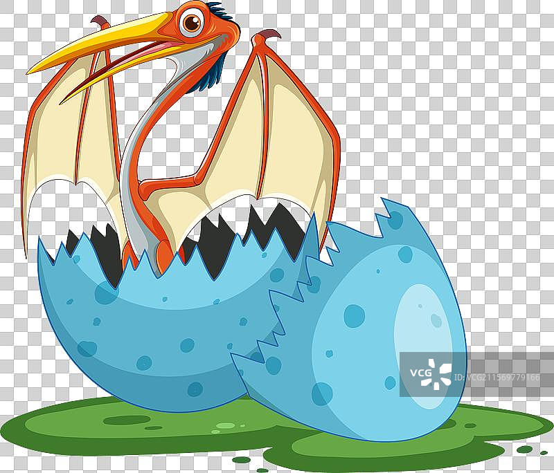 一只小恐龙从蓝色的蛋中孵化出来图片素材