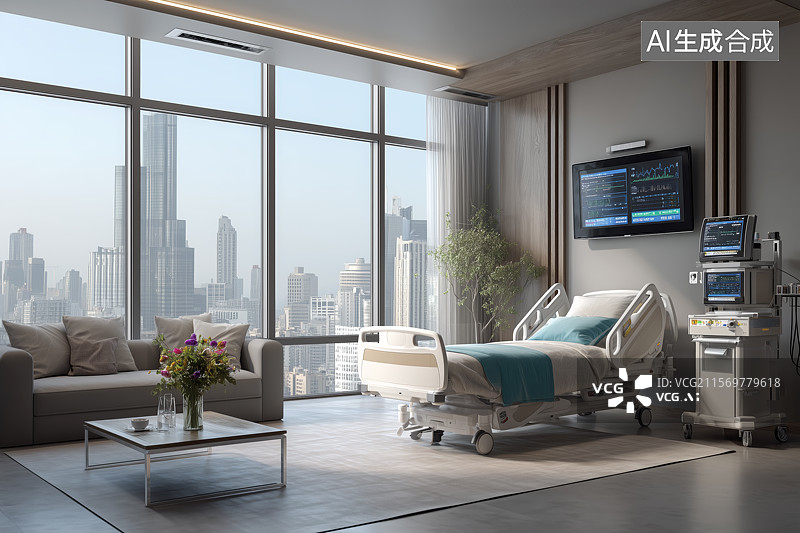 【AI数字艺术】现代医院病床图片素材