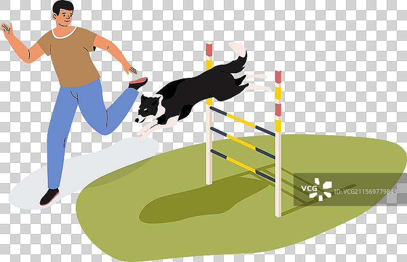 男子在犬类敏捷训练场上奔跑图片素材