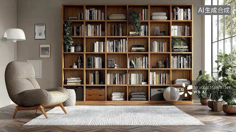 【AI数字艺术】书柜橱柜客厅陈设文雅图片素材