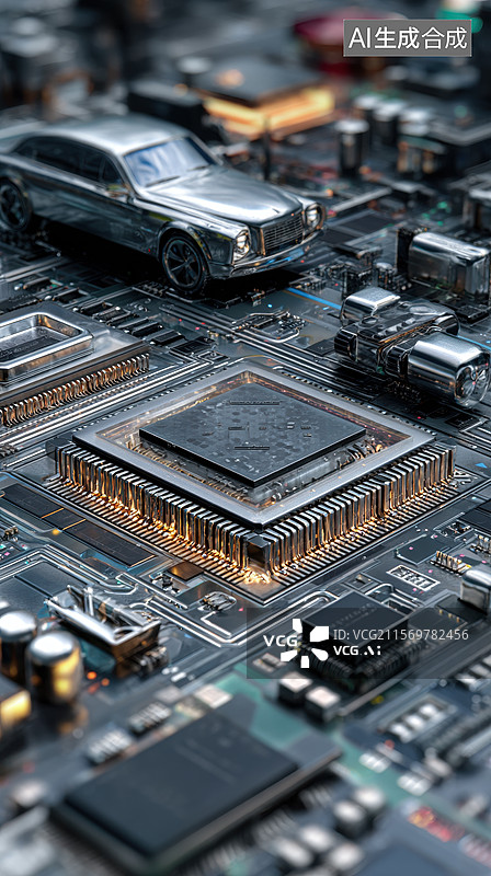 【AI数字艺术】微型汽车模型与电路板图片素材