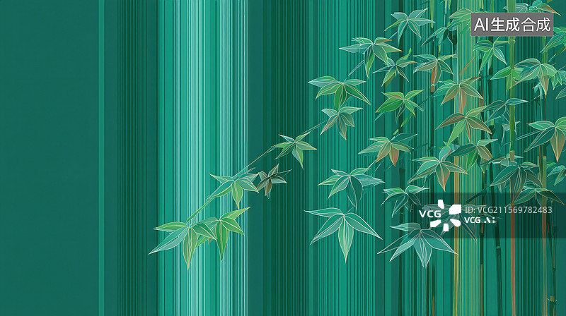 【AI数字艺术】端午节绿色环保背景垂直条纹和竹叶图案商务演示包装壁纸装饰画海报和企业活动抽象背景图片素材