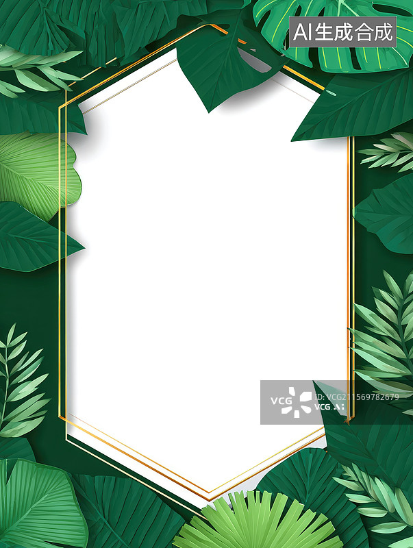【AI数字艺术】绿色剪纸框架端午节抽象背景几何叶子边框环绕白色空间贺卡模板企业活动财务报告和科技绿色图片素材