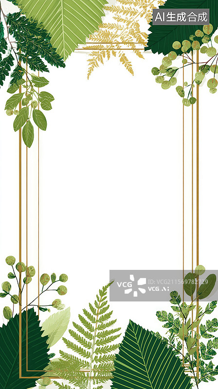 【AI数字艺术】绿色剪纸框架端午节抽象背景几何叶子边框环绕白色空间贺卡模板企业活动财务报告和科技绿色图片素材