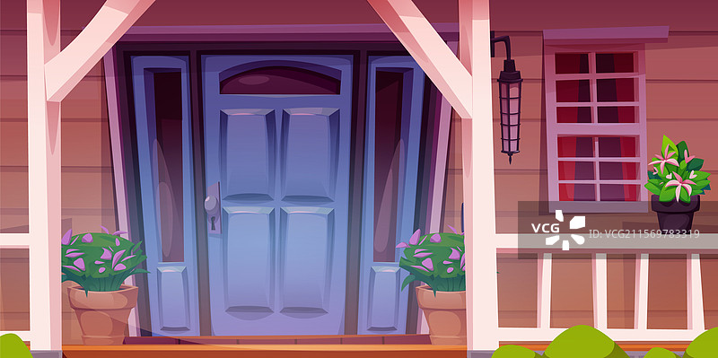 带门和木质门廊的住宅外立面图片素材