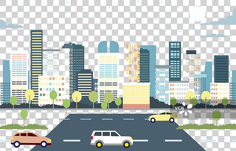 城市道路交通中的平面设计汽车图片素材