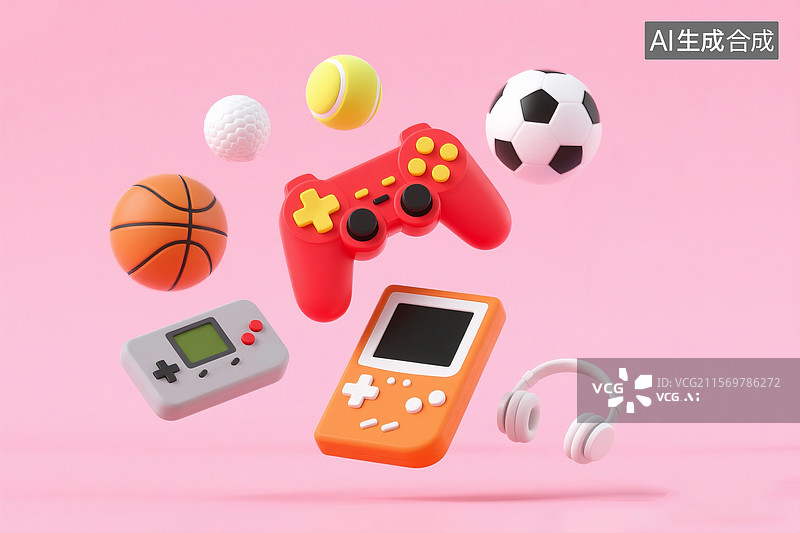 【AI数字艺术】漂浮于粉红色背景的游戏手柄电商背景图图片素材