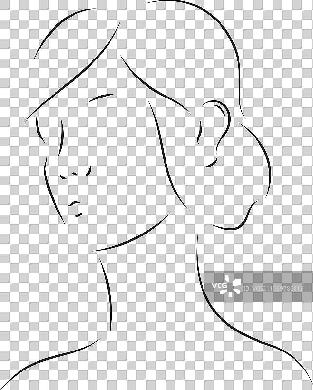 优雅的线条艺术女性侧面肖像，纤细图片素材