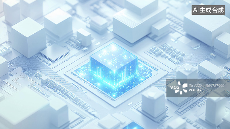 【AI数字艺术】计算机芯片三维立体概念图片素材