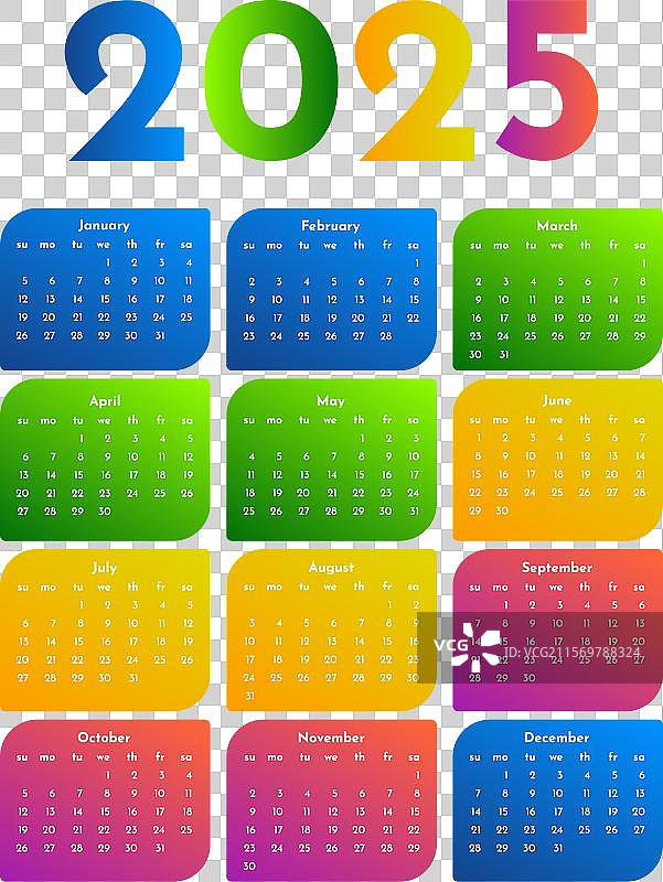2025年日历，孤立在白色背景上图片素材