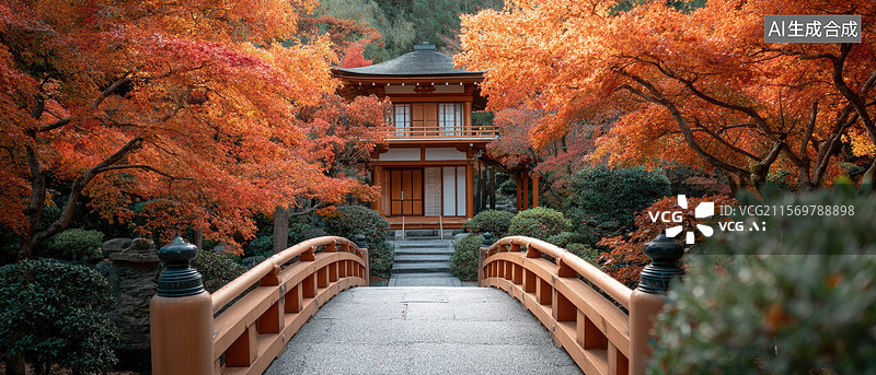 【AI数字艺术】秋天的日本庭院图片素材
