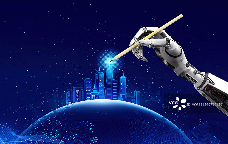 Ai人工智能机器手建设人类家园图片素材