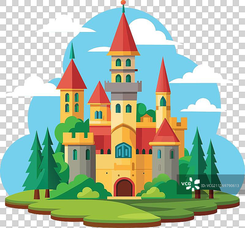 一幅有城堡的卡通画图片素材