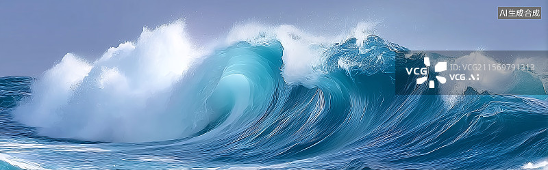 【AI数字艺术】碧海惊涛的磅礴之景图片素材