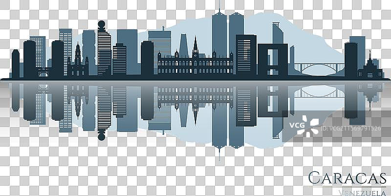 加拉加斯天际线剪影与倒影图片素材