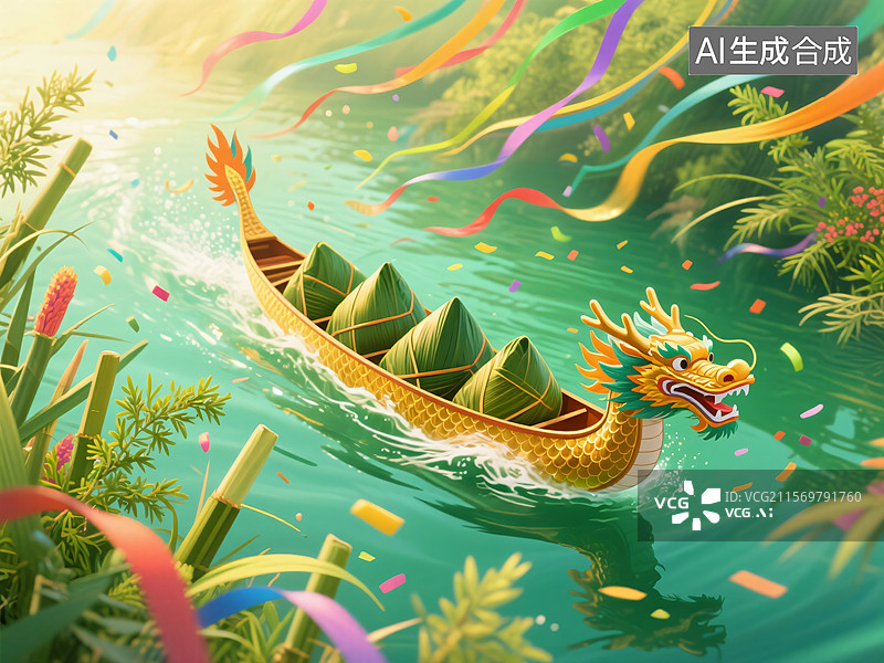 【AI数字艺术】端午龙舟梦幻画卷图片素材