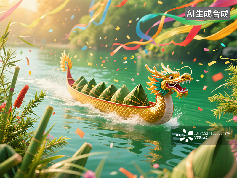 【AI数字艺术】端午龙舟梦幻画卷图片素材
