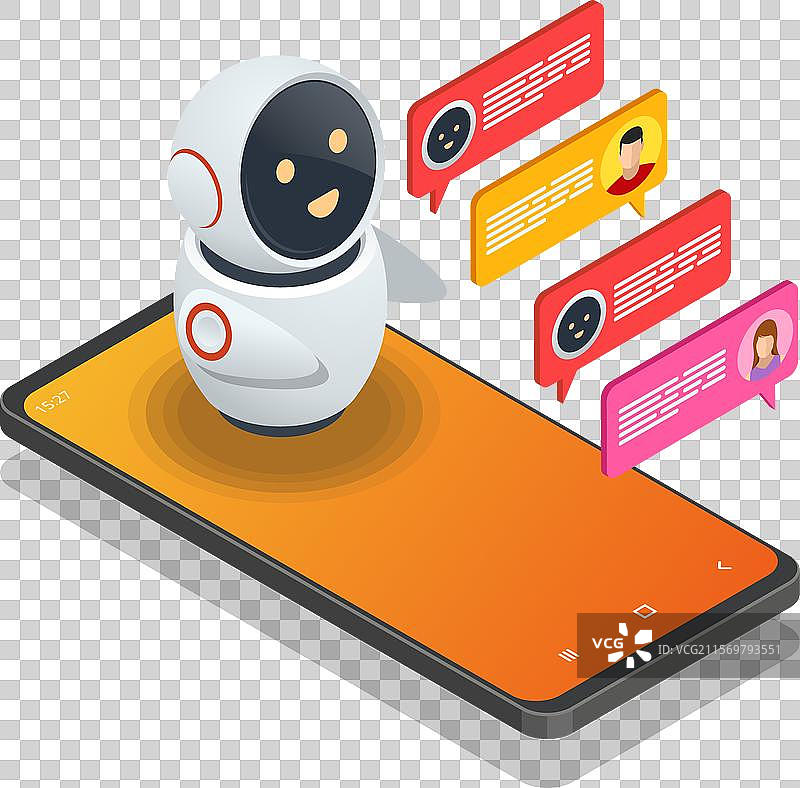 等距风格的人工智能聊天机器人，简约现代，白色设计图片素材