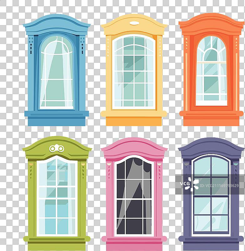 各种色彩斑斓的卡通风格窗户图片素材