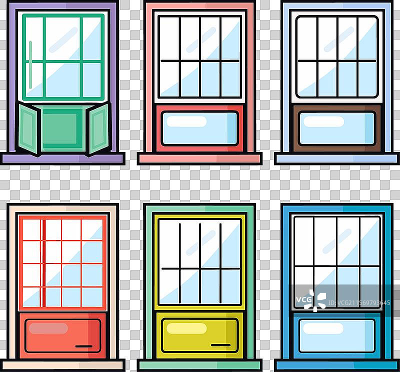 六种不同设计的彩色窗户合集图片素材