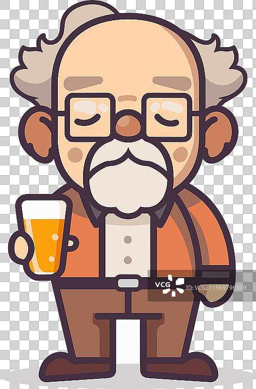 拿着啤酒的卡通老爷爷角色图片素材