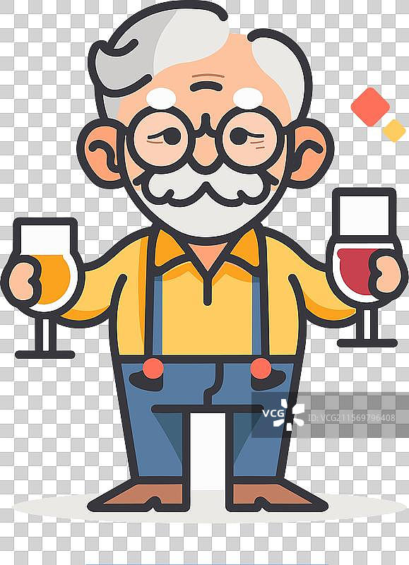 老年男子品尝葡萄酒，专业评估酒杯图片素材