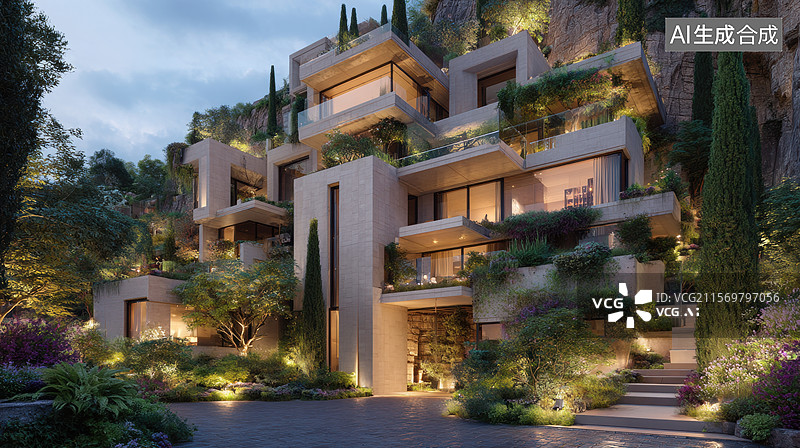 【AI数字艺术】现代山地豪华住宅图片素材