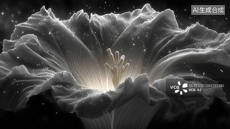【AI数字艺术】黑白光影下的花朵特写图片素材