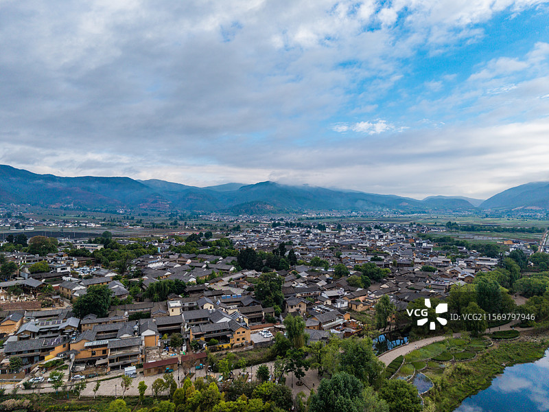 云南大理剑川县沙溪古镇航拍图片素材