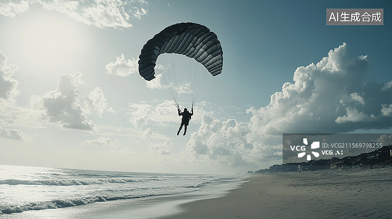 【AI数字艺术】极限运动海边高空跳伞的人图片素材