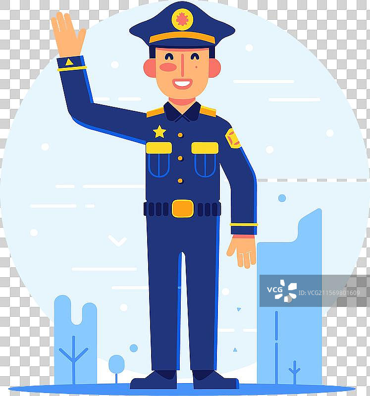 友好的警察卡通形象，敬礼并微笑图片素材