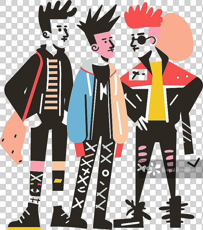 三位时尚年轻人自信地站着图片素材