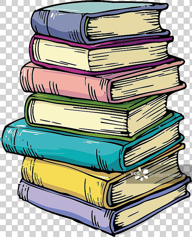 卡通风格的五彩书籍堆叠，象征教育图片素材