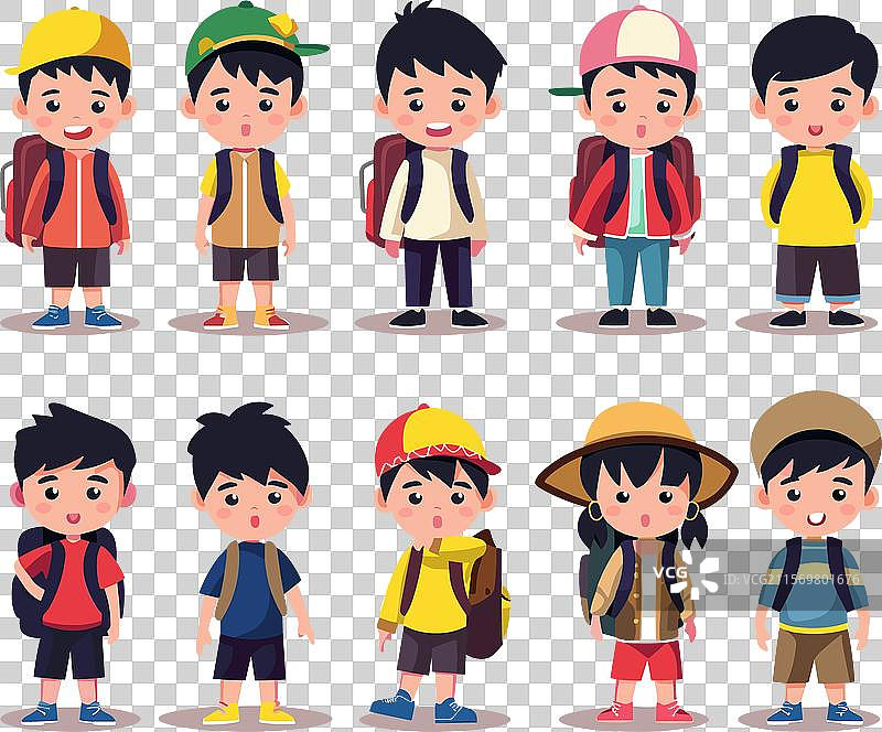 多元化的卡通学校儿童准备上学图片素材