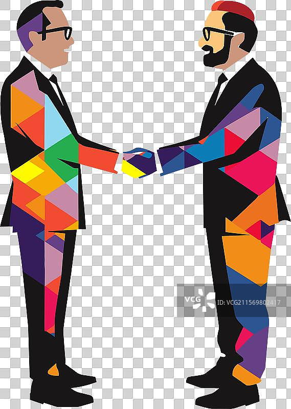 两名男士握手，几何图案的商人图片素材