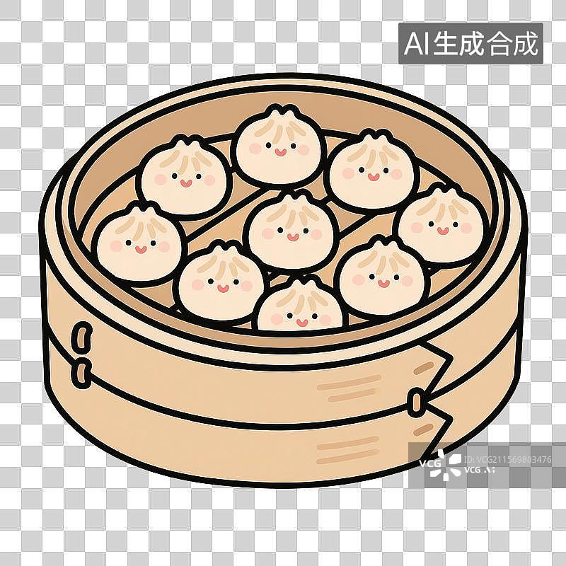 【AI数字艺术】小笼包，美食免抠元素，放在蒸笼里的一屉小笼包，鲜肉包子，速冻食品，传统美食图片素材
