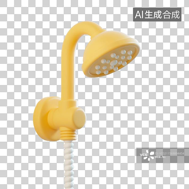 【AI数字艺术】3D渲染，黄色花洒，喷头，浴室，淋浴，免抠元素图片素材